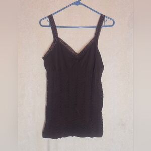 Vintage Women's Coquet Brown Camisole Textured Wrinkled Body Delicate Lace Trim